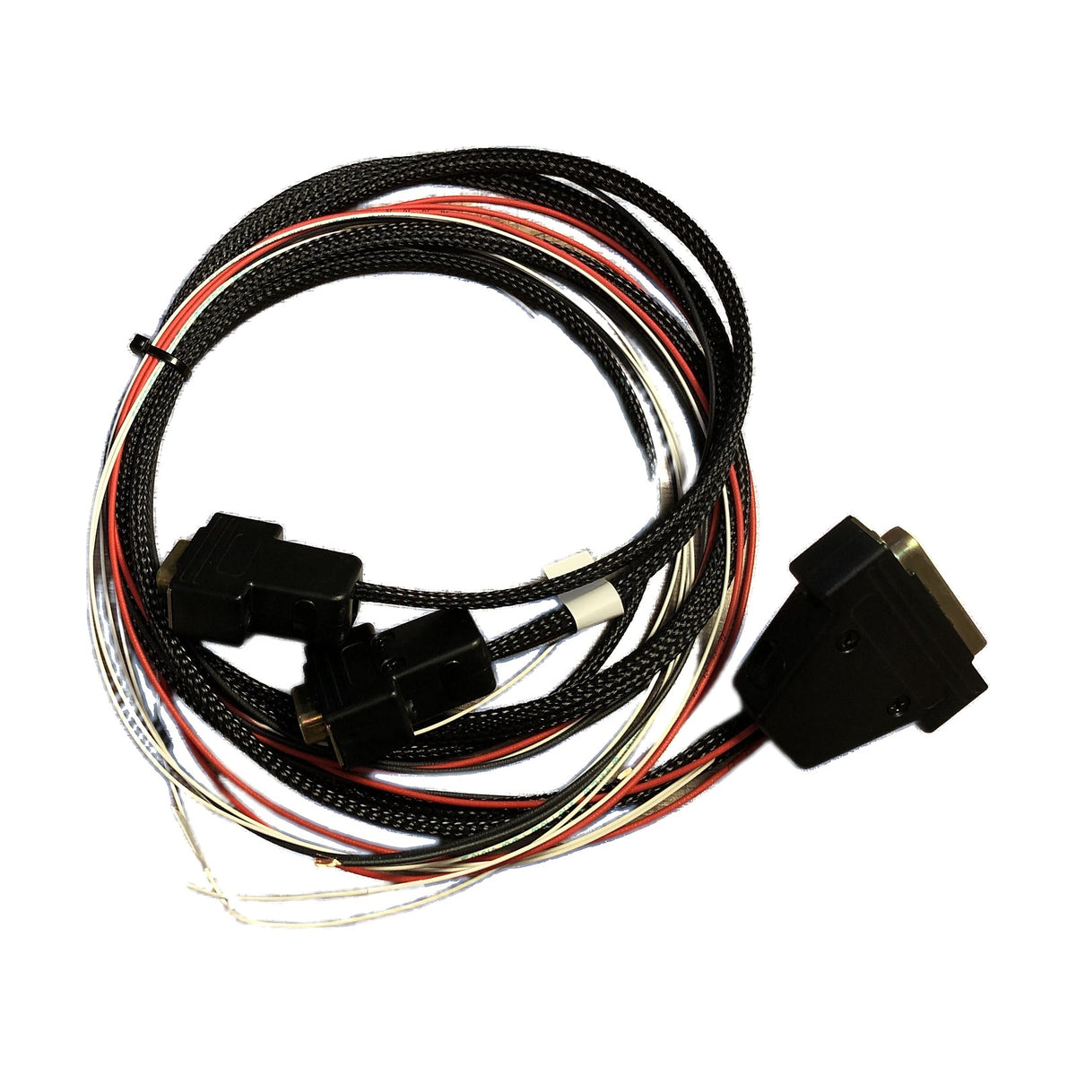 Transponder wiring harness in braided sleeve with D-sub connectors for the transponder and controller